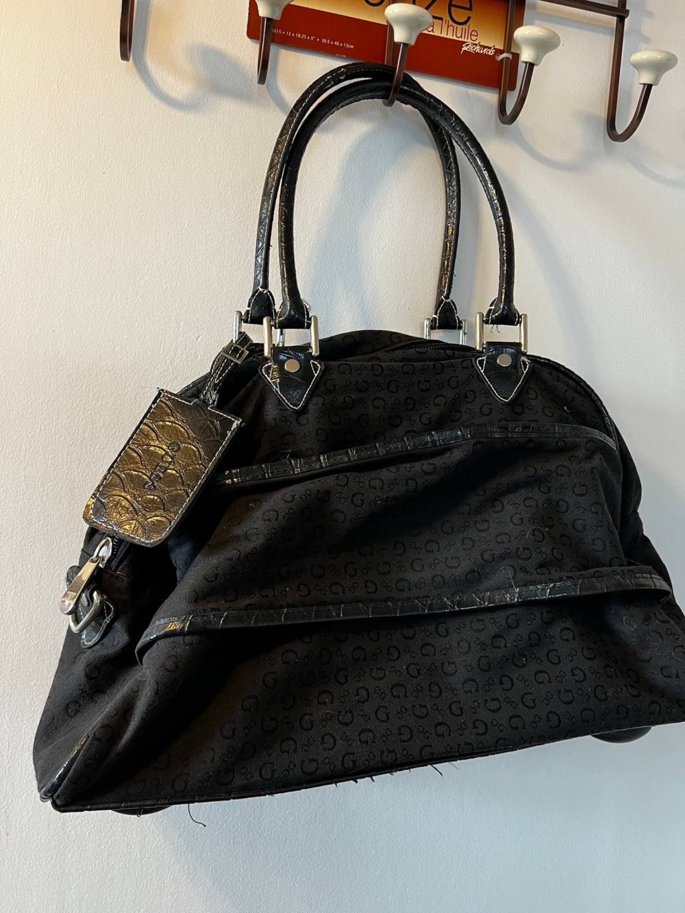 Guess Black Satchel with Subtle Logo Pattern